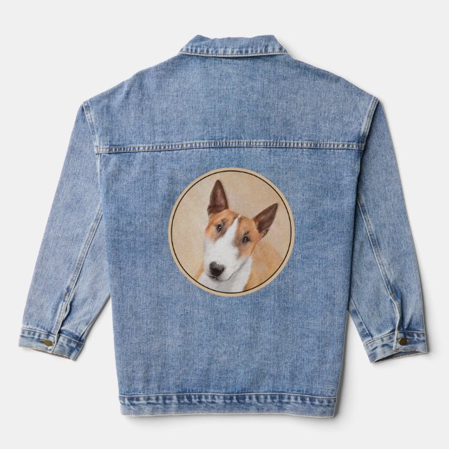 Miniature Bull Terrier Painting - Original Dog Art Denim Jacket (Back)