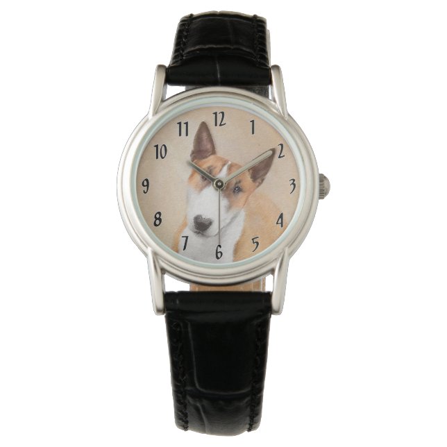 Miniature Bull Terrier Painting - Original Dog Art Watch (Front)