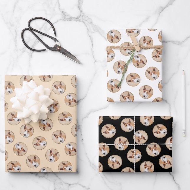 Miniature Bull Terrier Painting Original Dog Art Wrapping Paper Sheet (Front)