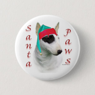 Miniature Bull Terrier Santa Paws 6 Cm Round Badge