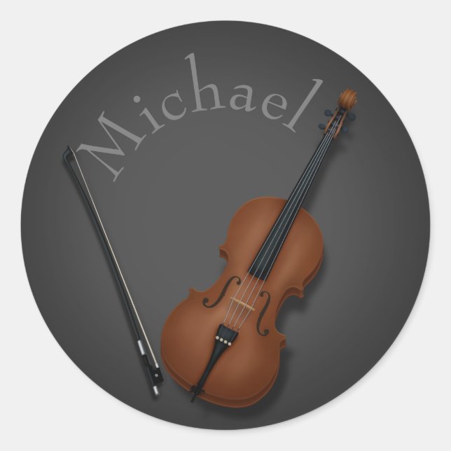 Miniature Cello & Bow Inside Personalised Classic Round Sticker (Front)