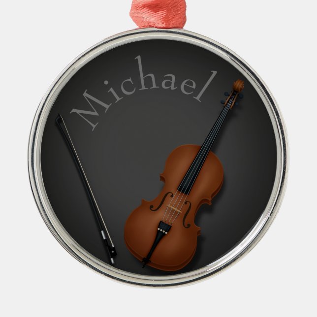 Miniature Cello & Bow Inside Personalized Metal Tree Decoration (Front)