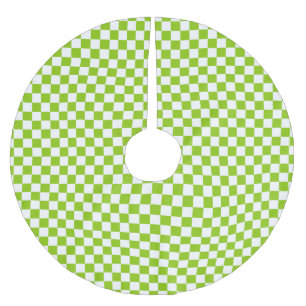 Miniature Check Pattern in Lime Green and White Brushed Polyester Tree Skirt