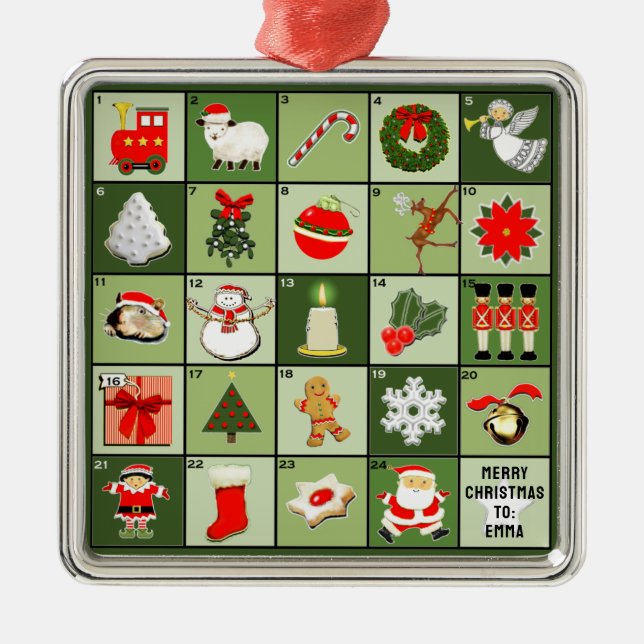 Miniature Christmas Advent Calendar Metal Tree Decoration (Front)