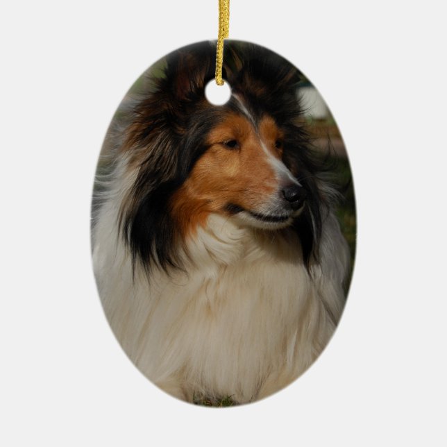 Miniature Collie Ornaemnt Ceramic Tree Decoration (Front)