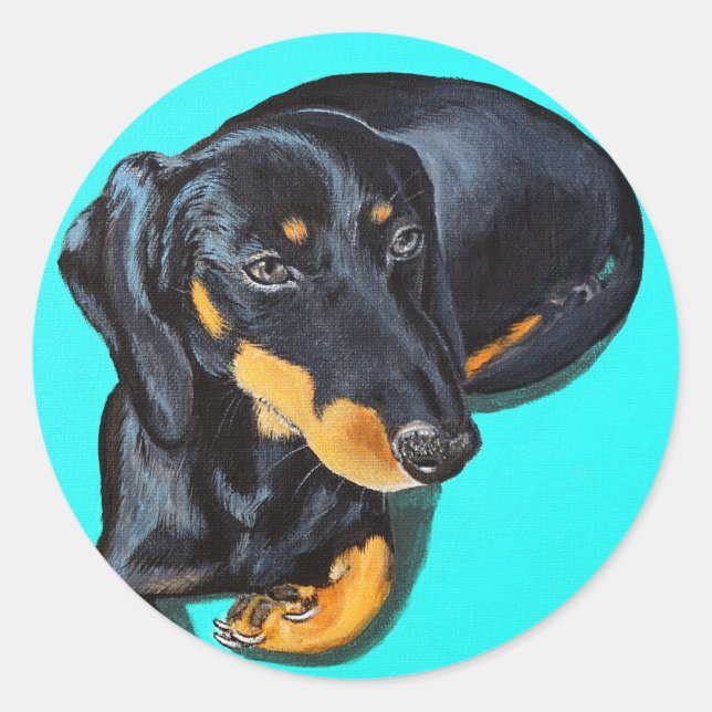 Miniature Dachshund Painting - Floppy Classic Round Sticker (Front)
