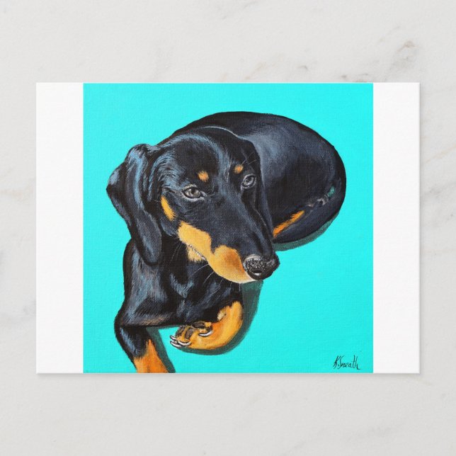Miniature Dachshund Painting - Floppy Postcard (Front)