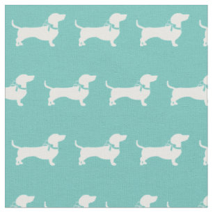 Miniature Dachshund Weiner Dog Silhouette Pet Teal Fabric