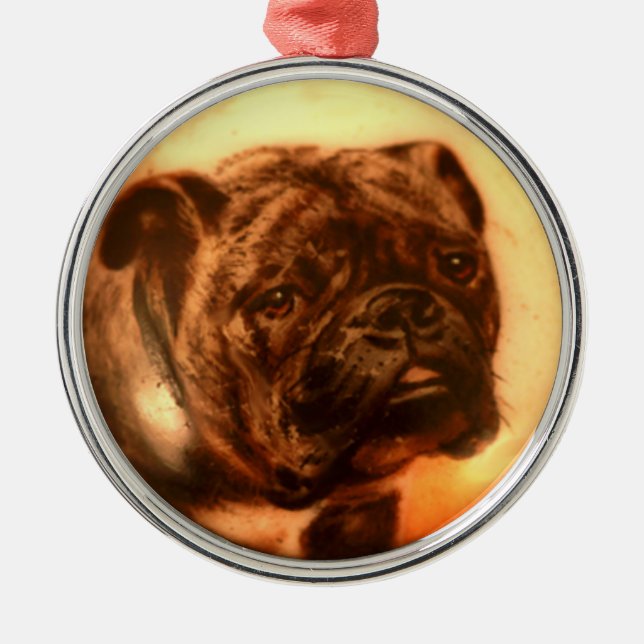 MINIATURE DOG PORTRAITS Bulldog Metal Tree Decoration (Front)