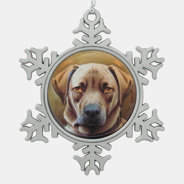 MINIATURE DOG PORTRAITS Chocolate Labrador Snowflake Pewter Christmas Ornament (Front)
