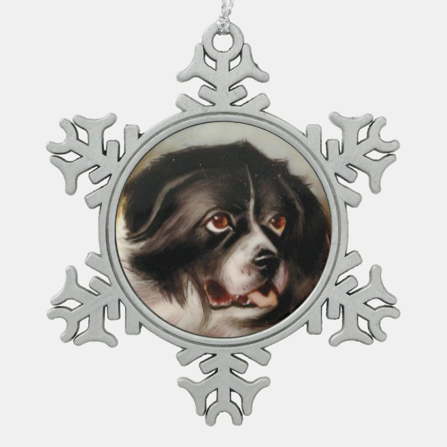 MINIATURE DOG PORTRAITS Newfoundland Snowflake Pewter Christmas Ornament (Front)