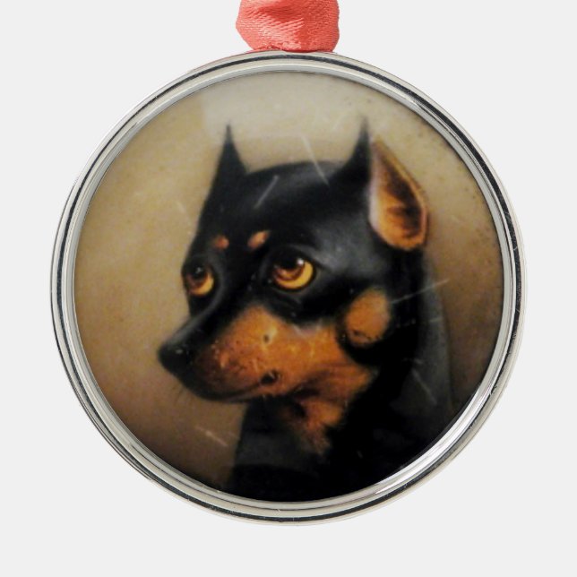 MINIATURE DOG PORTRAITS Pincher Metal Tree Decoration (Front)