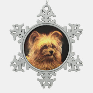 MINIATURE DOG PORTRAITS Skye Terrier Snowflake Pewter Christmas Ornament
