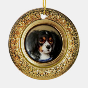 MINIATURE DOG PORTRAITS Tricolor Spaniel Ceramic Tree Decoration