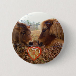 Miniature Donkey & Horse Valentine Heart 6 Cm Round Badge