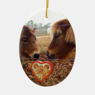 Miniature Donkey & Horse Valentine Heart Ceramic Tree Decoration