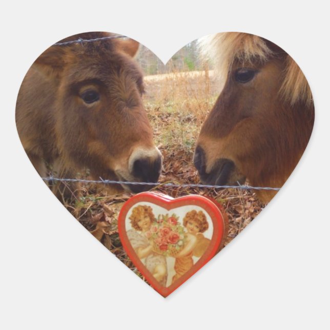 Miniature Donkey & Horse Valentine Heart Heart Sticker (Front)