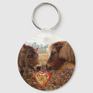 Miniature Donkey & Horse Valentine Heart Key Ring