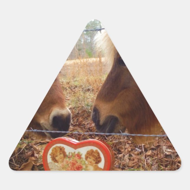 Miniature Donkey & Horse Valentine Heart Triangle Sticker (Front)