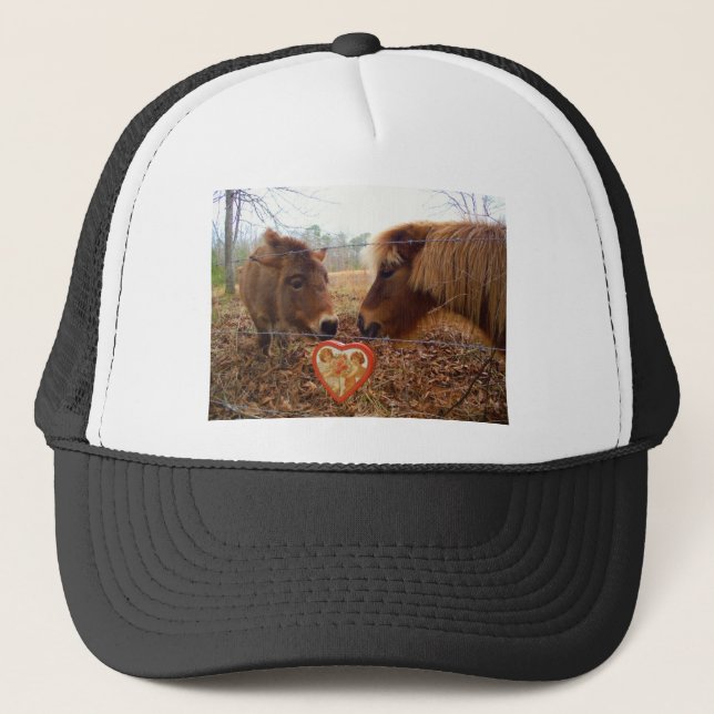 Miniature Donkey & Horse Valentine Heart Trucker Hat (Front)