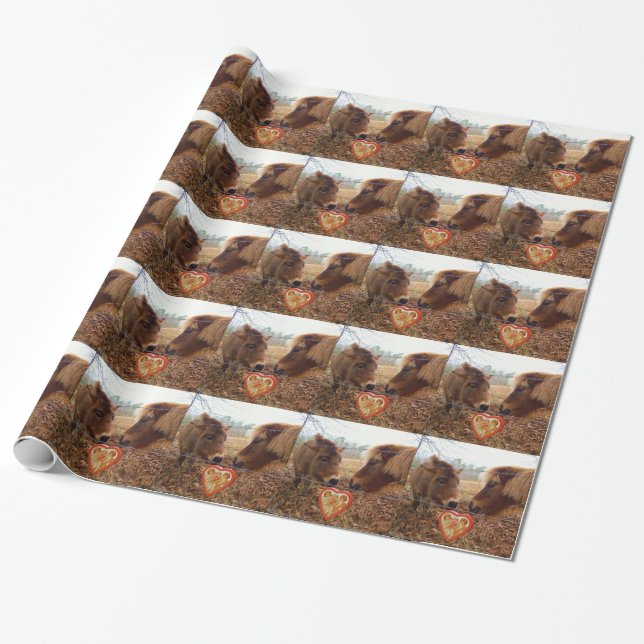 Miniature Donkey & Horse Valentine Heart Wrapping Paper (Unrolled)