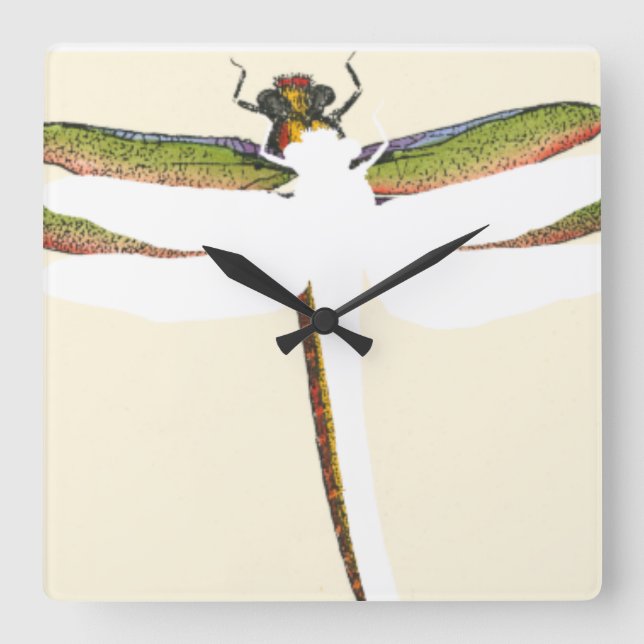 Miniature Dragonfly on White Background Square Wall Clock (Front)