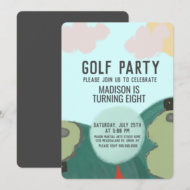 Miniature Golf Illustration Birthday Party Green Invitation (Front/Back)