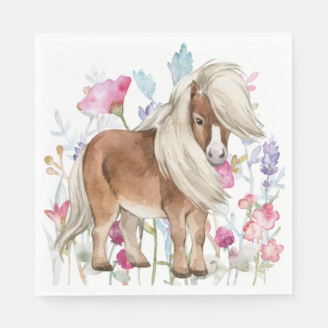 Miniature Horse and Wildflowers Paper Napkins (Front)