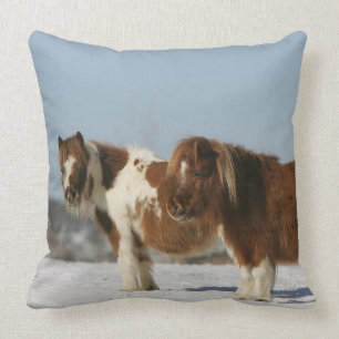 Miniature Horses Standing in the Snow Cushion