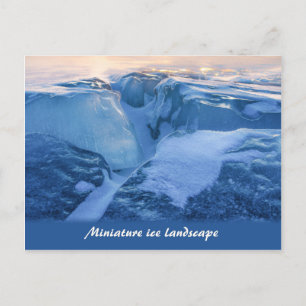 Miniature ice landscape and sunset postcard