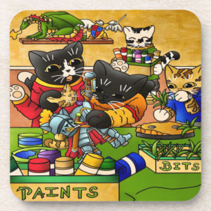 Miniature Knight Cat Model Painting Cats Coaster