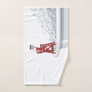 Miniature Lifeguard Watching Over Bubble Bath Hand Towel