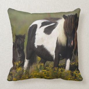 Miniature Mare & Foal in the Flowers Cushion