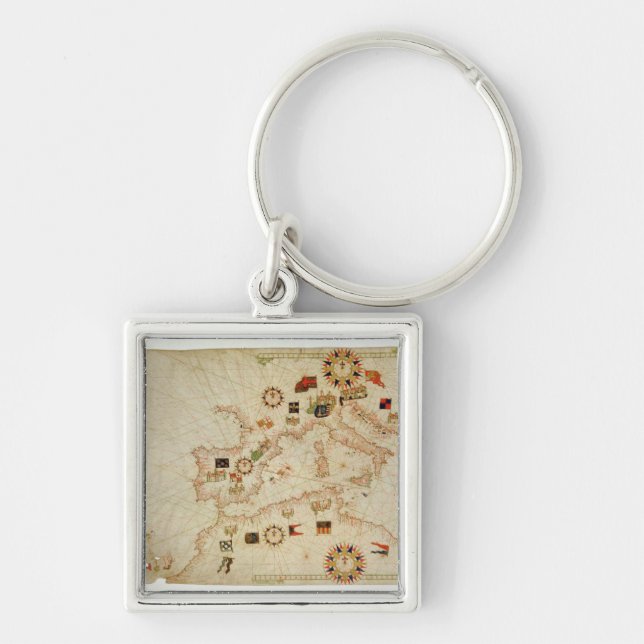 Miniature Nautical Map of the Central Mediterranea Key Ring (Front)