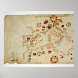 Miniature Nautical Map of the Central Mediterranea Poster