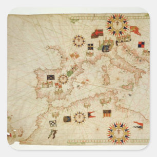 Miniature Nautical Map of the Central Mediterranea Square Sticker