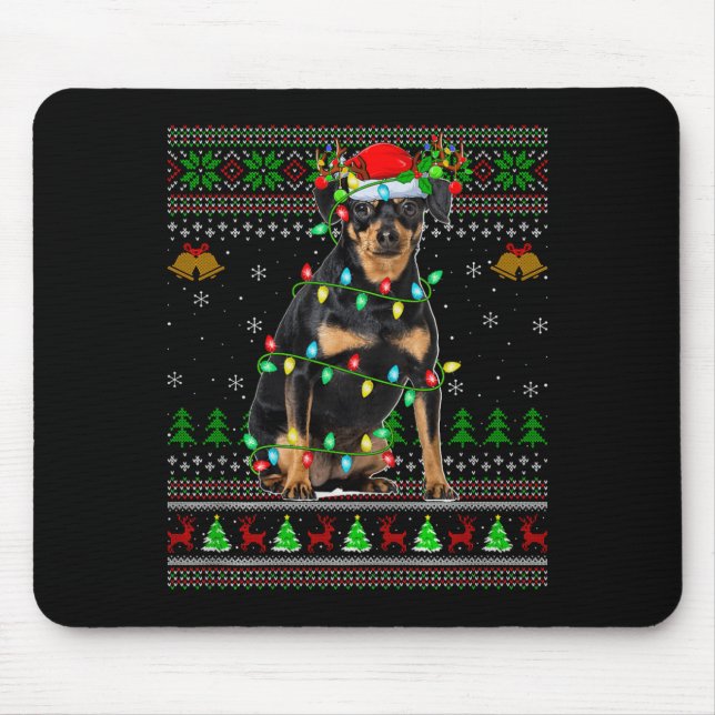 Miniature Nscher Dog Ugly Christmas Sweaters Holid Mouse Mat (Front)