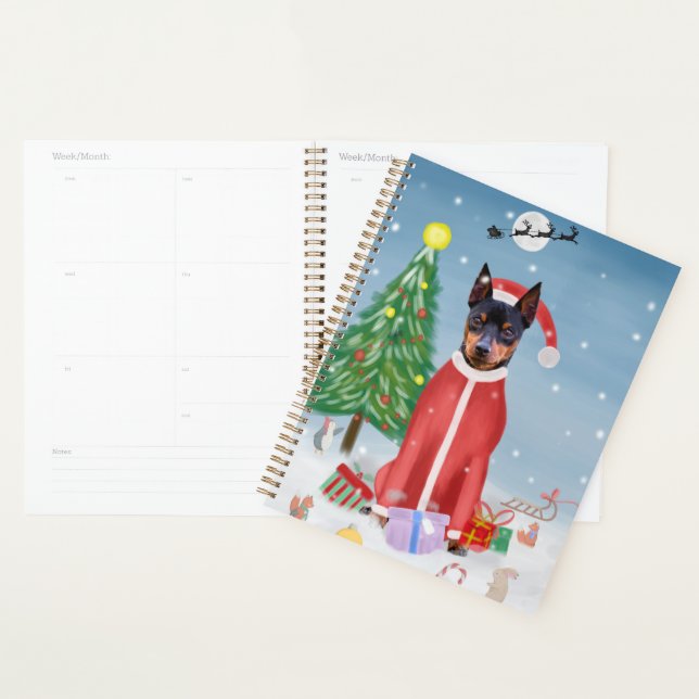 Miniature Pinsch Dog in Snow with Christmas Gifts  Planner (Display)