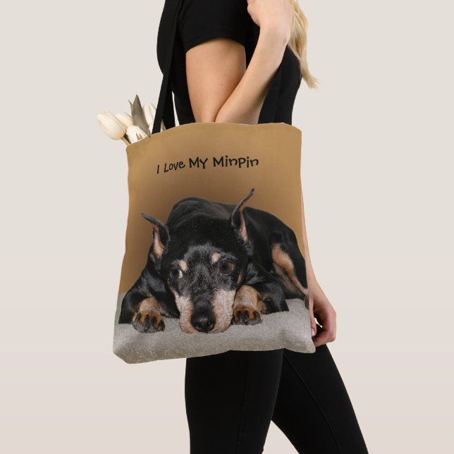 Miniature Pinscher aka Min Pin Love Pet Name Tote Bag (Close Up)