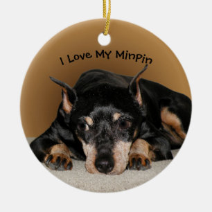 Miniature Pinscher aka Min Pin with Pet Name Ceramic Tree Decoration