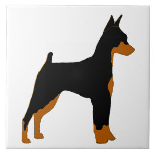 miniature pinscher black and rust silhouette tile