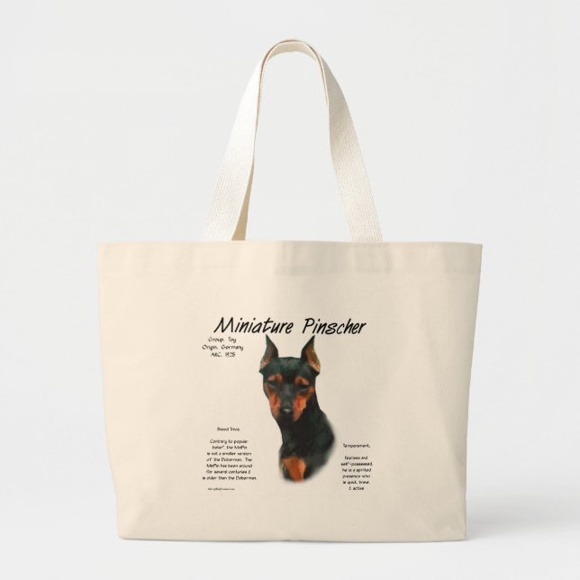 Miniature Pinscher (blk/rust) History Design Large Tote Bag (Front)