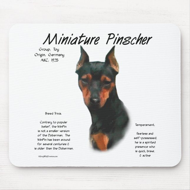 Miniature Pinscher (blk/rust) History Design Mouse Mat (Front)
