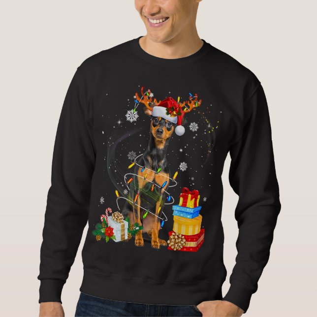 Miniature Pinscher Christmas Tree Light Pajama Dog Sweatshirt (Front)