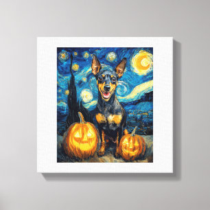 Miniature Pinscher Cute Dog Halloween Jack O Lante Canvas Print