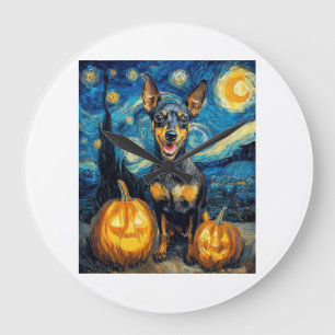 Miniature Pinscher Cute Dog Halloween Jack O Lante Large Clock