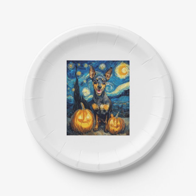Miniature Pinscher Cute Dog Halloween Jack O Lante Paper Plate (Front)