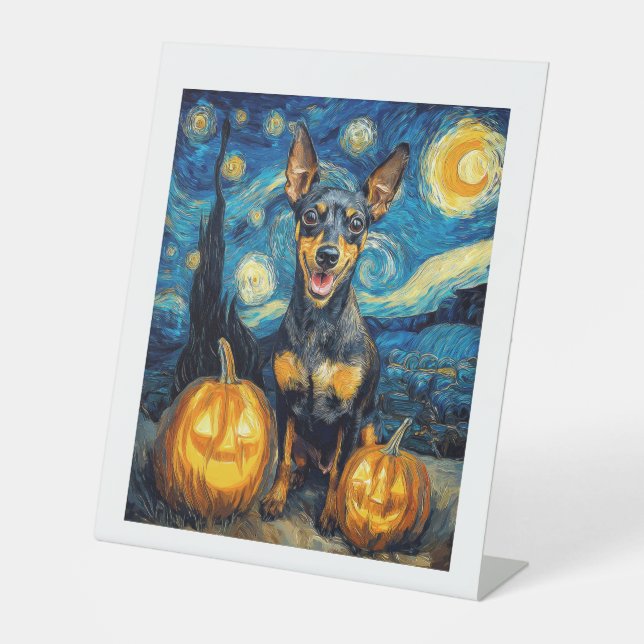 Miniature Pinscher Cute Dog Halloween Jack O Lante Pedestal Sign (Front)