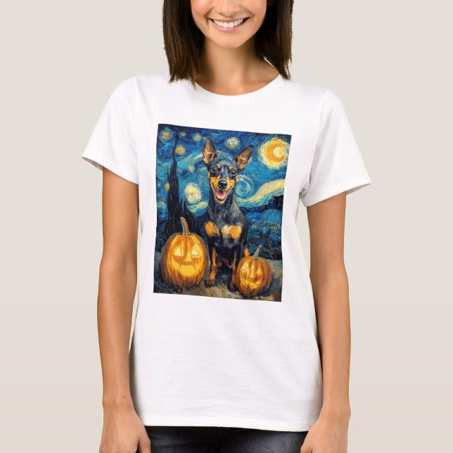 Miniature Pinscher Cute Dog Halloween Jack O Lante T-Shirt (Front)
