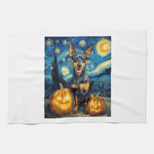 Miniature Pinscher Cute Dog Halloween Jack O Lante Tea Towel